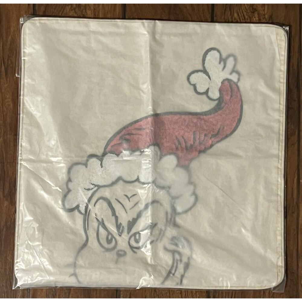 Pottery Barn Teen Holiday The Grinch Pillow Cover Face Sequin Sofa Toss 18" Sq